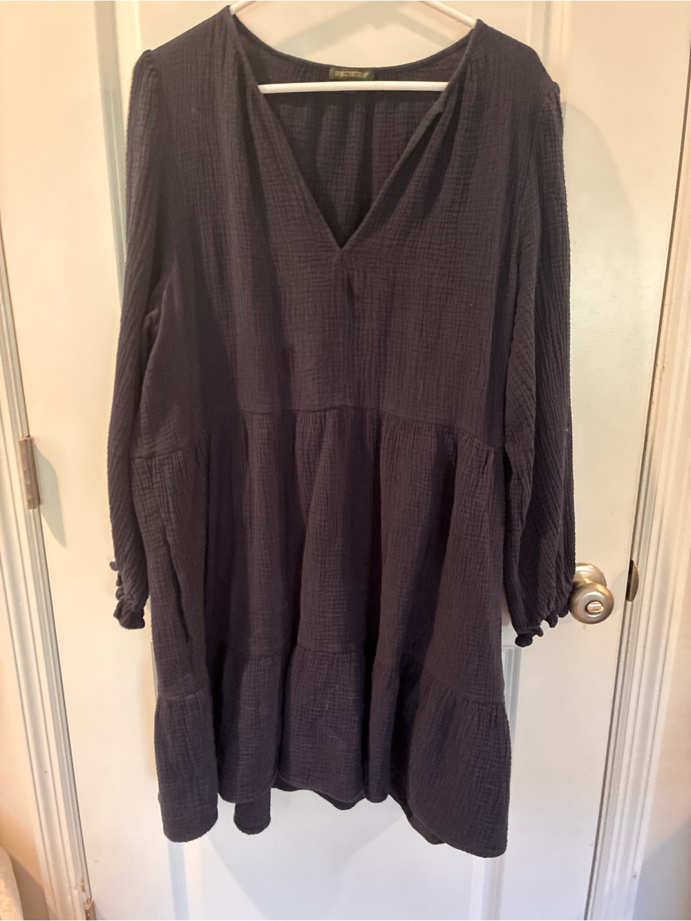 Women’s navy crinkle Cotten ‘Gauze look’ V-Neck Tunic Dress